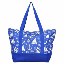 Лятна чанта за плаж от плат ефектен морски десен синя