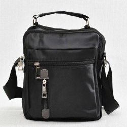 Мъжка чанта от плат 23 см, непромокаема, с къса и дълга дръжка, черна