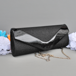 Бална дамска чанта клъч, тип плик с ефектен капак черен