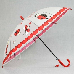 Детски чадър за дъжд с калинки, със свирка, 8 ребра, червен