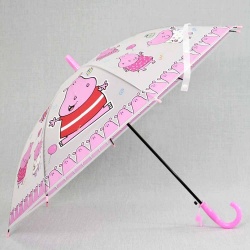 Детски чадър за дъжд с хипопотам, със свирка, 8 ребра, розов