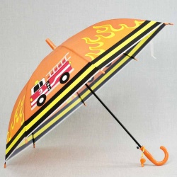 Детски чадър с пожарна, със свирка, 8 метални ребра, оранжев