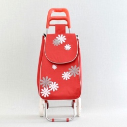 Пазарска количка Цветя с лека конструкция червена