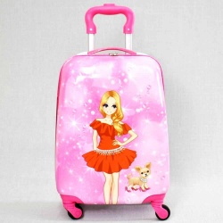 Детски куфар Момиче с куче, твърд , 46/30/20 см, с четири колелца, розов