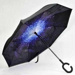 Обърнат дамски чадър за дъжд Нощно небе, двупластов, противовятърен, черен 