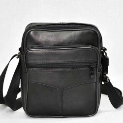 Мъжка чанта от естествена кожа 21 см, черна