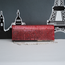 Бална дамска чанта клъч червена с декорации