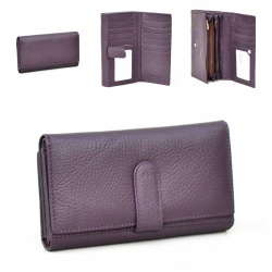 Дамско портмоне от естествена кожа с допълнително отделение за карти, нов топ модел, лилаво