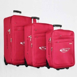 Комплект куфари с 2 колелца 3 броя текстилни с разширение и джобове тъмно червен