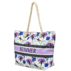 Плажна чанта Цветя, с дръжки от въже за носене под мишница