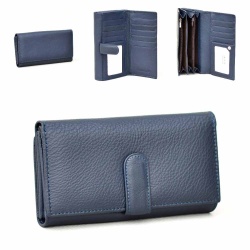 Дамско портмоне от естествена кожа с допълнително отделение за карти, нов топ модел, синьо