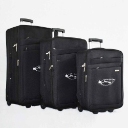 Комплект куфари с 2 колелца 3 броя текстилни с разширение и джобове черен