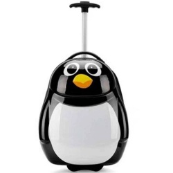 Детски куфар Пингвин от поликарбон , 46/29/21 см, с две колелца, черен
