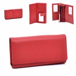 Дамско портмоне от естествена кожа с много отделения за документи и карти, червено
