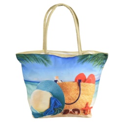 Плажна чанта Плаж, евтина, от непромокаем плат, затваряне с цип