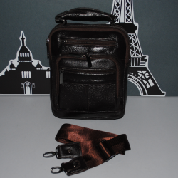 Мъжка чанта от естествена кожа с къса и дълга дръжка цвят кафе