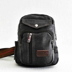 Мъжка раница-чанта от здрав брезент, за през гърди, на гръб или рамо, тъмно сива/черна