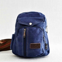 Мъжка раница-чанта от здрав брезент, за през гърди, на гръб или рамо, синя