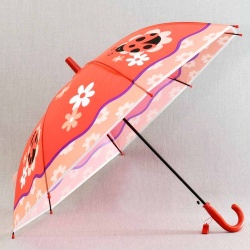 Детски чадър с калинки и цветя, със свирка, 8 ребра, за момиче
