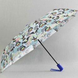 Дамски чадър за дъжд с бухалчета, автоматичен, светло син