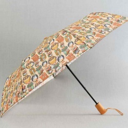 Дамски чадър за дъжд с бухалчета, автоматичен, бежов