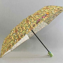 Дамски чадър за дъжд с бухалчета, автоматичен, жълт