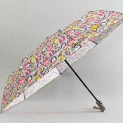 Дамски чадър за дъжд с бухалчета, автоматичен, сив
