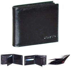 Мъжки портфейл от естествена кожа с много отделения за карти и документи, черен 