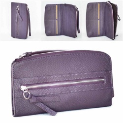 Дамски портмонета: Дамско портмоне от естествена кожа, с много джобчета за карти, компактен модел, лилаво