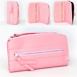 Дамски портмонета: Дамско портмоне от естествена кожа, с много джобчета за карти, компактен модел, розово