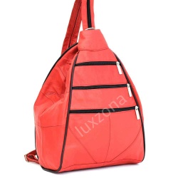 Дамска раница-чанта от естествена кожа 2 в 1, с външни джобчета, червена