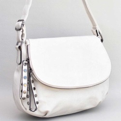 Дамска чанта за през рамо, тип преметка, от висококачествена еко кожа, слонова кост