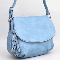 Дамска чанта за през рамо, тип преметка, от висококачествена еко кожа, синя