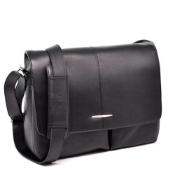 Бизнес чанта от естествена телешка кожа тип месинджър с капак черна