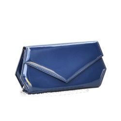 Клъч, официална дамска чанта тип плик, лачена, тъмно синя