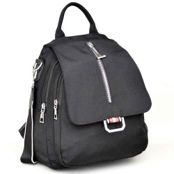 Дамска раница / чанта от здрав водонепропусклив плат, капак с декоративен цип, елегантен модел, черна