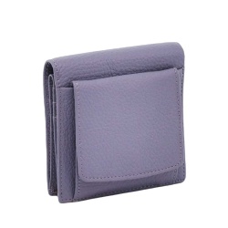 Дамско портмоне от естествена кожа с френски джоб за монети сиво/лилаво