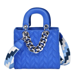 Малка дамска чанта с декоративен синджир ефектна дълга дръжка синя