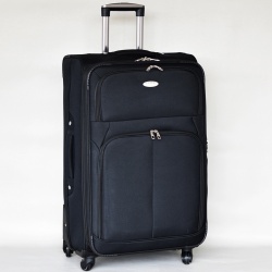 Куфар с 4 колелца текстилен с разширение и джобове голям 75/45/30+5 см черен