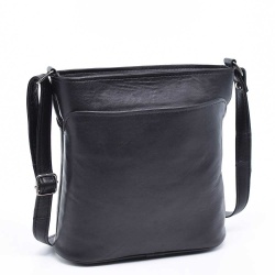 Дамска чанта от висококачествена естествена кожа, с дълга дръжка, черна