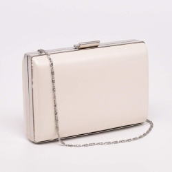 Официална дамска чанта, клъч, твърда, от еко кожа, цвят седеф със сребърен обков