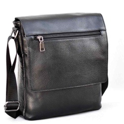 Мъжка чанта от естествена кожа за през рамо с удобно разпределение, височина 27 см, черна