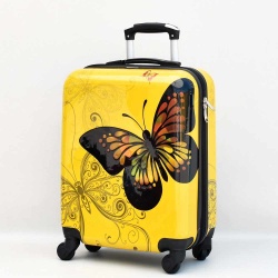 Куфар за ръчен багаж Пеперуда жълт 55/40/20 см. за RAYANAIR и WIZZAIR  твърд, с колелца