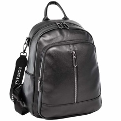 Дамска раница / чанта от еко кожа с два предни джоба стилен дизайн нов модел черна