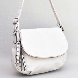 Малка дамска чанта за през рамо, тип преметка, от висококачествена еко кожа, слонова кост