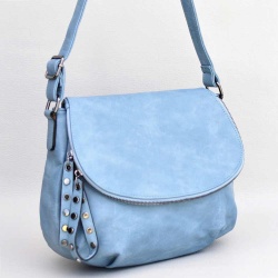 Малка дамска чанта за през рамо, тип преметка, от висококачествена еко кожа, синя