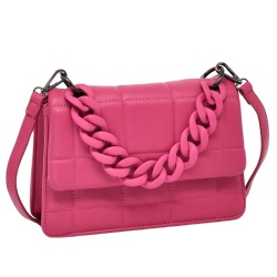 Малка дамска чанта за през рамо и в ръка розова ефектен модел