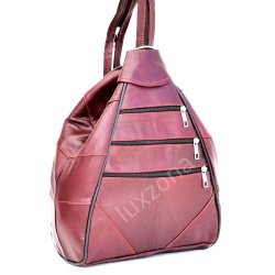 Дамска раница-чанта от естествена кожа с външни джобчета, бордо