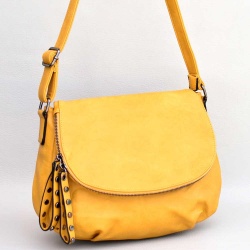 Малка дамска чанта за през рамо, тип преметка, от висококачествена еко кожа, горчица