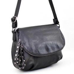 Малка дамска чанта за през рамо, тип преметка, от висококачествена еко кожа, черна